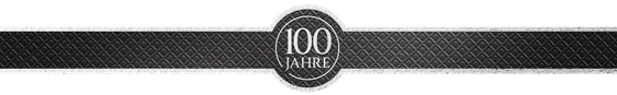Ein elegantes, schwarzes Banner mit einem runden Emblem, das '100 Jahre' in stilvoller Schrift zeigt.