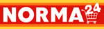 Das Logo von Norma24 zeigt einen roten Hintergrund mit gelben Akzenten und einem Einkaufswagensymbol.