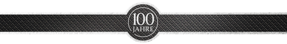 Ein elegantes, schwarzes Banner mit einem runden Emblem, das '100 Jahre' in stilvoller Schrift zeigt.